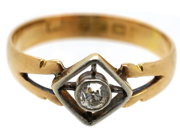 Edwardian 18ct Gold,Platinum, Single Stone Diamond Ring with Split Shoulders