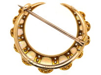 Victorian 15ct Gold, Opal & Diamond Crescent Brooch