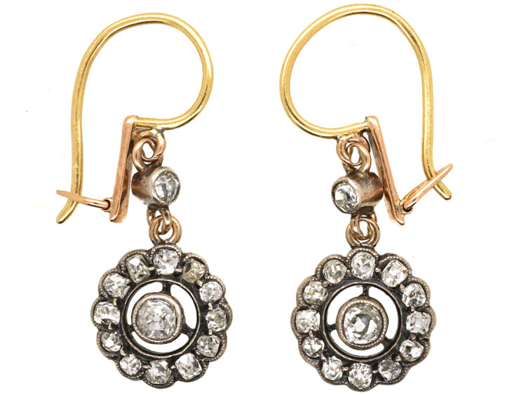 Edwardian Diamond Cluster Drop Earrings
