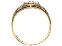 Victorian 18ct Gold & Black Enamel Marquise Ring set with Rose Diamonds