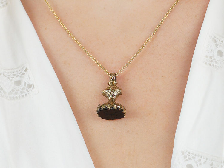 Georgian Pinchbeck Seal with Black Glass Base with Intaglio of Key