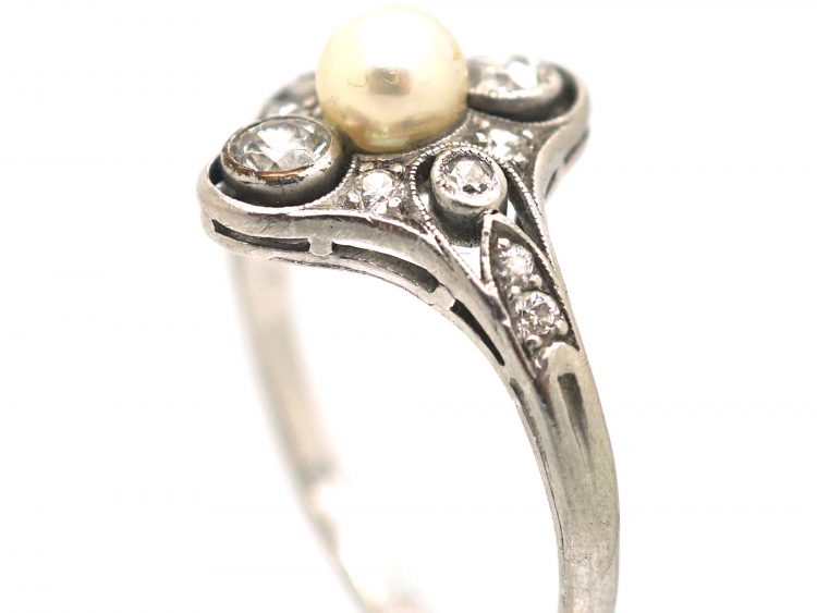 Edwardian Diamond & Natural Pearl Ring