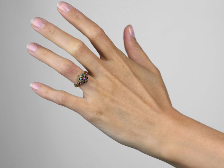 Regency 15ct Gold Emerald, Ruby & Topaz Cluster Ring