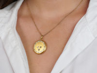 Art Deco 14ct Gold & Enamel Round Locket Set With Three Diamonds