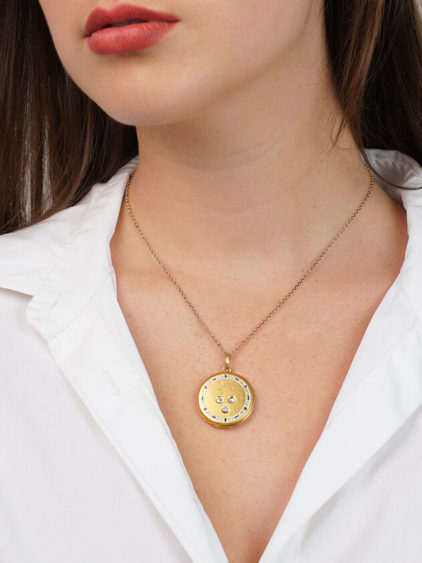 Art Deco 14ct Gold & Enamel Round Locket Set With Three Diamonds