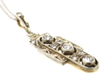 Art Deco 14ct White Gold Pendant Set With Diamonds on a Silver Chain