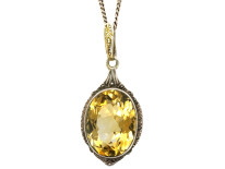 Silver Art Deco Pendant set with a Citrine on a Silver Chain