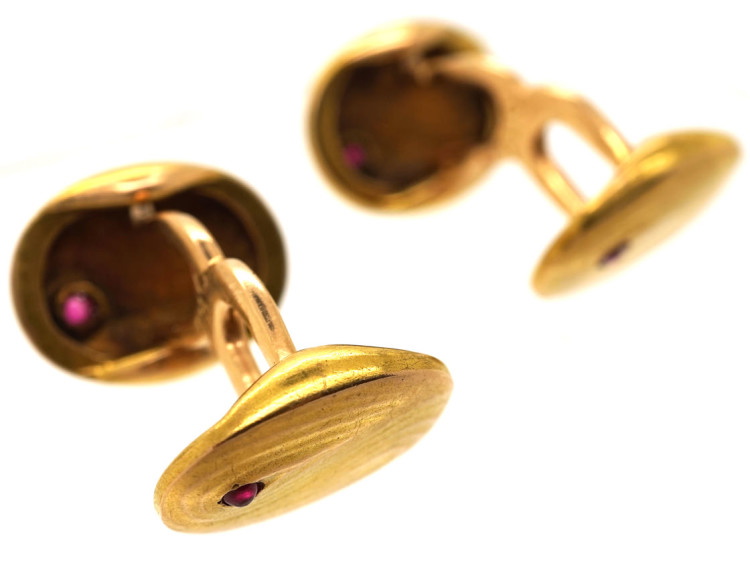 Art Nouveau 14ct Gold Cufflinks Set With Rubies