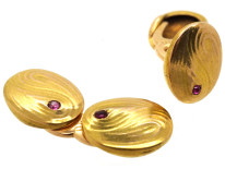 Art Nouveau 14ct Gold Cufflinks Set With Rubies