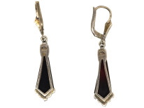 Art Deco Silver, Marcasite & Onyx Drop Earrings