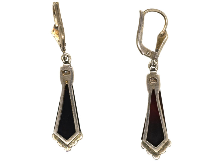 Art Deco Silver, Marcasite & Onyx Drop Earrings