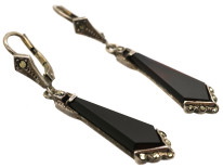 Art Deco Silver, Marcasite & Onyx Drop Earrings