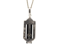 Art Deco Silver, Onyx & Diamond Pendant on a Silver Chain