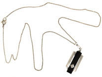 Art Deco Silver, Onyx & Diamond Pendant on a Silver Chain