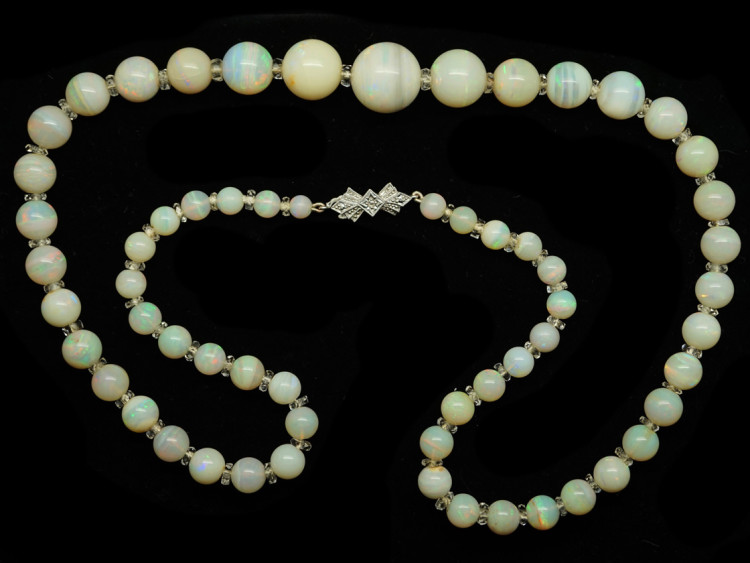 Opal bead & Rock Crystal Necklace