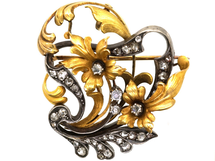 Belle Epoque 18ct Gold & Rose Diamond Flower Brooch