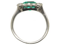 Art Deco Platinum, Emerald & Diamond Square Ring