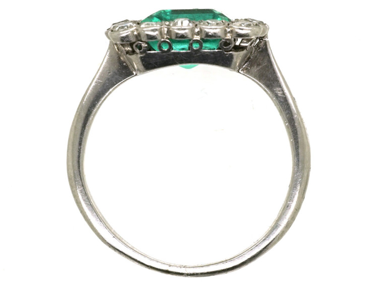 Art Deco Platinum, Emerald & Diamond Square Ring