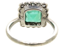 Art Deco Platinum, Emerald & Diamond Square Ring