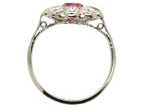 Edwardian 18ct White Gold, Platinum, Ruby & Diamond Cluster Ring