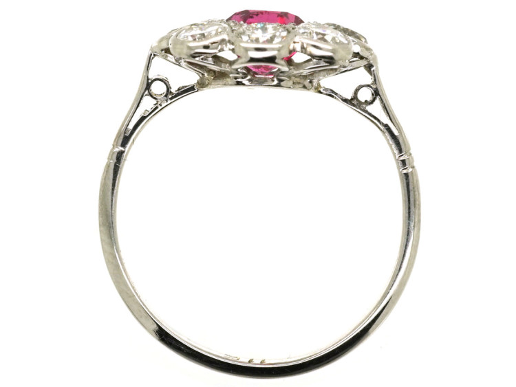 Edwardian 18ct White Gold, Platinum, Ruby & Diamond Cluster Ring