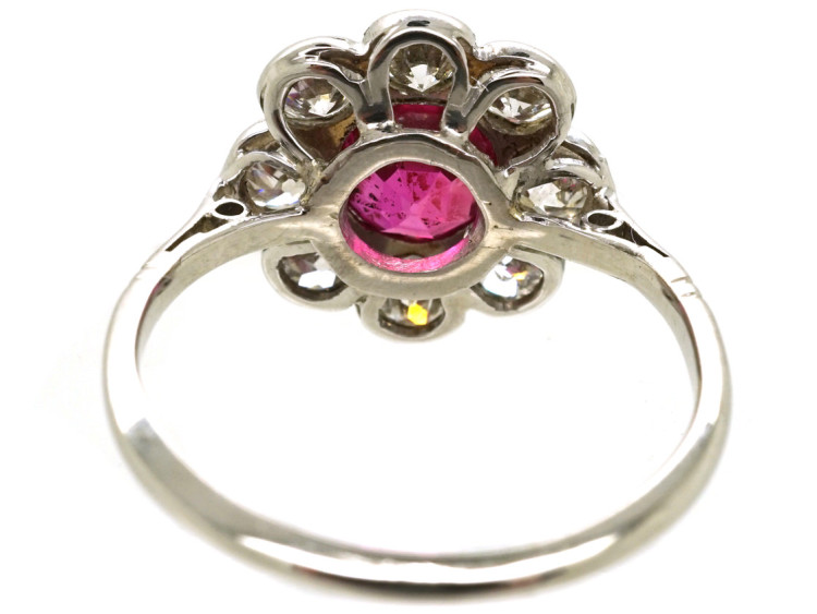 Edwardian 18ct White Gold, Platinum, Ruby & Diamond Cluster Ring