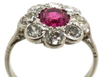 Edwardian 18ct White Gold, Platinum, Ruby & Diamond Cluster Ring