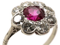 Edwardian 18ct White Gold, Platinum, Ruby & Diamond Cluster Ring