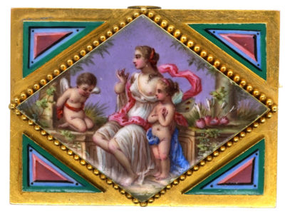 18ct Gold French Enamel Brooch Representing An Allegory of Love