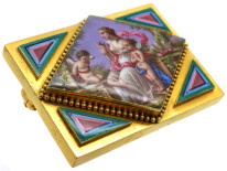 18ct Gold French Enamel Brooch Representing An Allegory of Love