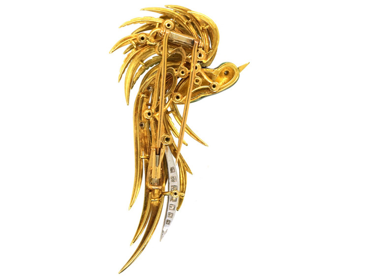 18ct Gold Enamel & Diamond Bird of Paradise Brooch