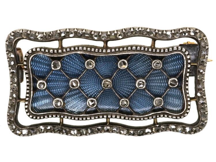 Edwardian Diamond & Eau-De-Nil Enamel Rectangular Brooch