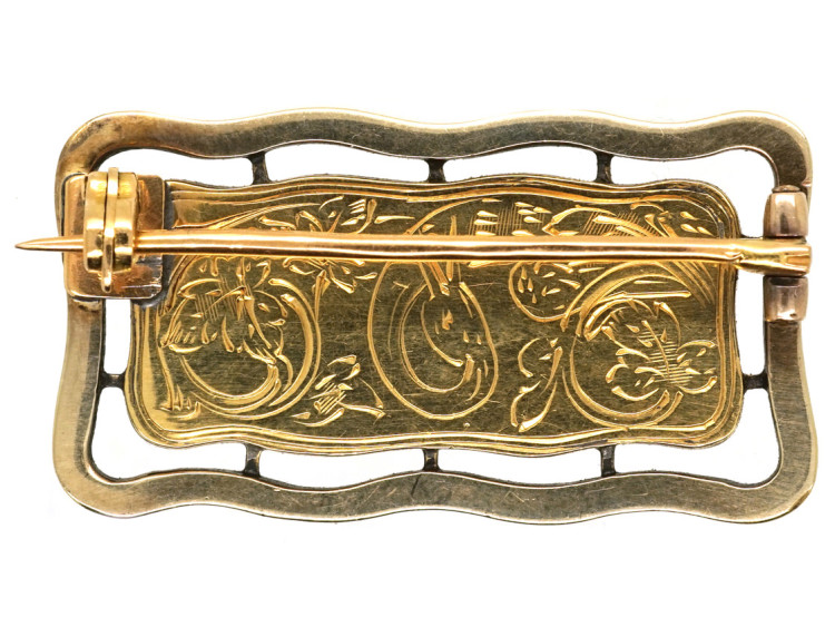Edwardian Diamond & Eau-De-Nil Enamel Rectangular Brooch