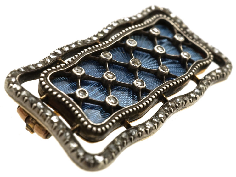 Edwardian Diamond & Eau-De-Nil Enamel Rectangular Brooch