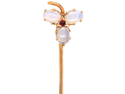 Edwardian 14ct Gold Three Opal & Ruby Tie Pin Edwardian 14ct Gold Three Opal & Ruby Tie Pin