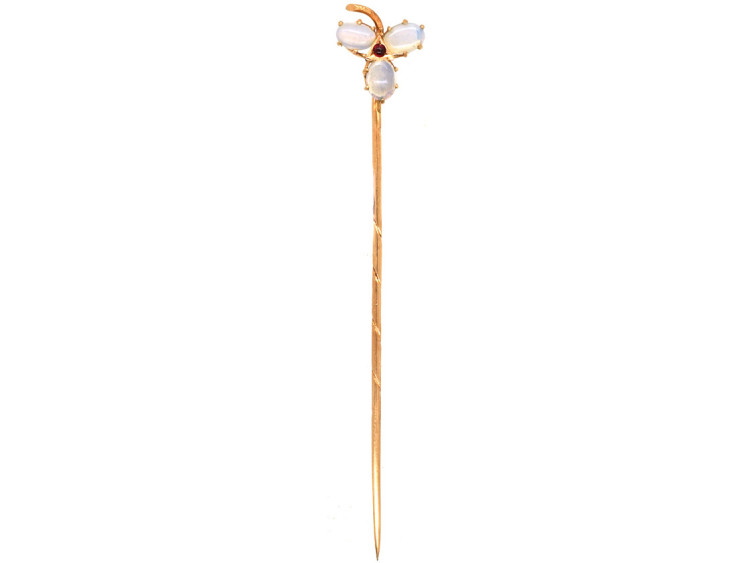Edwardian 14ct Gold Three Opal & Ruby Tie Pin