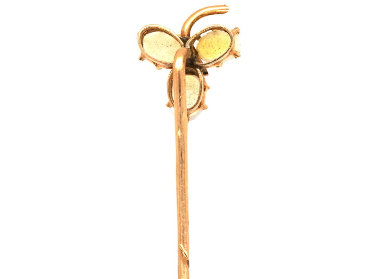 Edwardian 14ct Gold Three Opal & Ruby Tie Pin