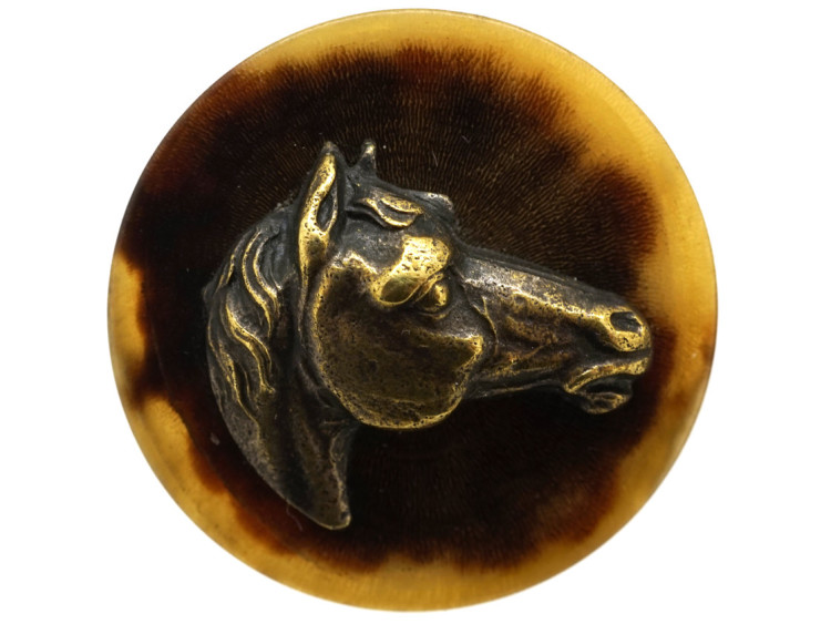 Four Horn & Brass Buttons of Horse's Heads