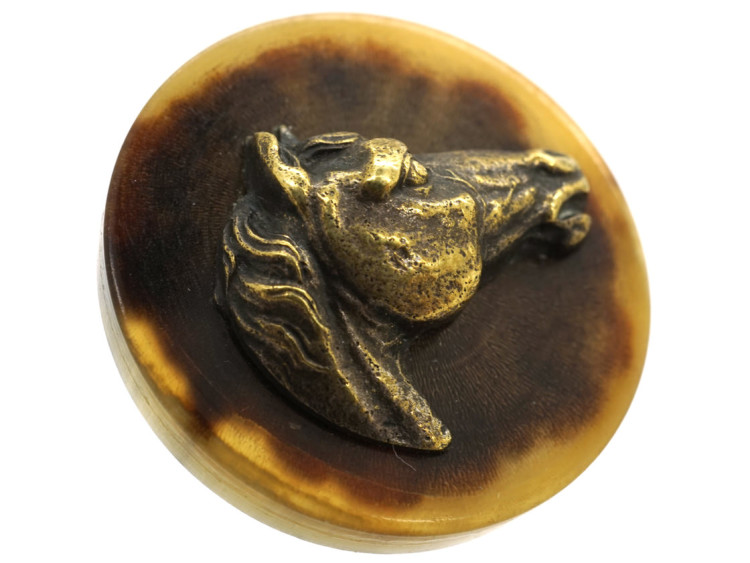 Four Horn & Brass Buttons of Horse's Heads