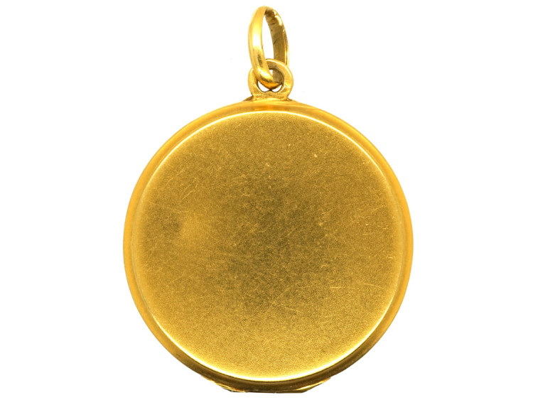 Art Deco 14ct Gold & Enamel Round Locket Set With Three Diamonds