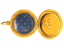 Art Deco 14ct Gold & Enamel Round Locket Set With Three Diamonds