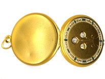Art Deco 14ct Gold & Enamel Round Locket Set With Three Diamonds