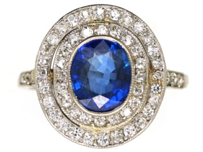 Edwardian Platinum, Sapphire & Diamond Oval Ring