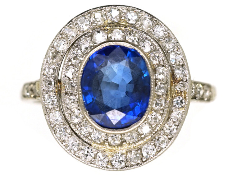 Edwardian Platinum, Sapphire & Diamond Oval Ring