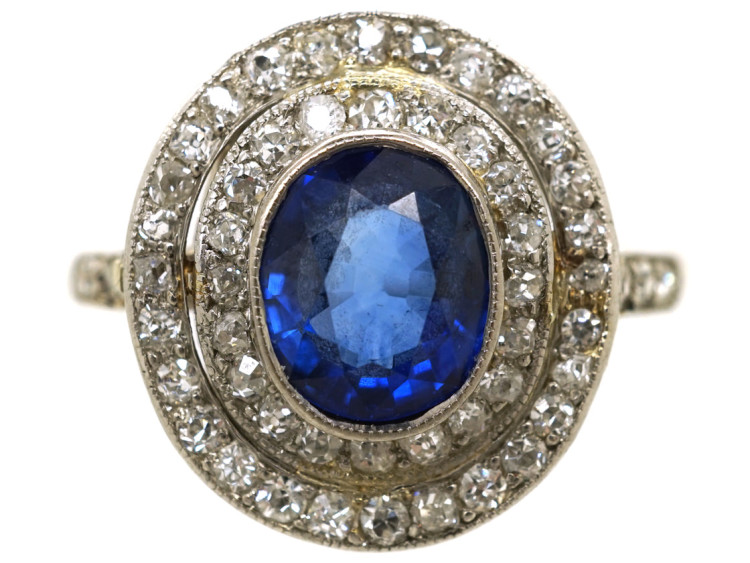 Edwardian Platinum, Sapphire & Diamond Oval Ring