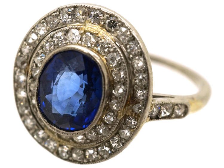 Edwardian Platinum, Sapphire & Diamond Oval Ring