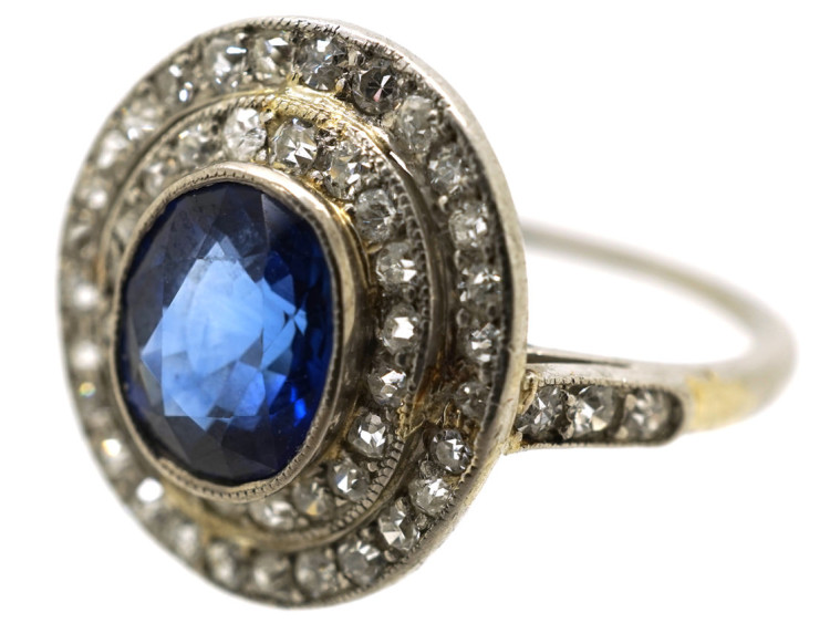 Edwardian Platinum, Sapphire & Diamond Oval Ring