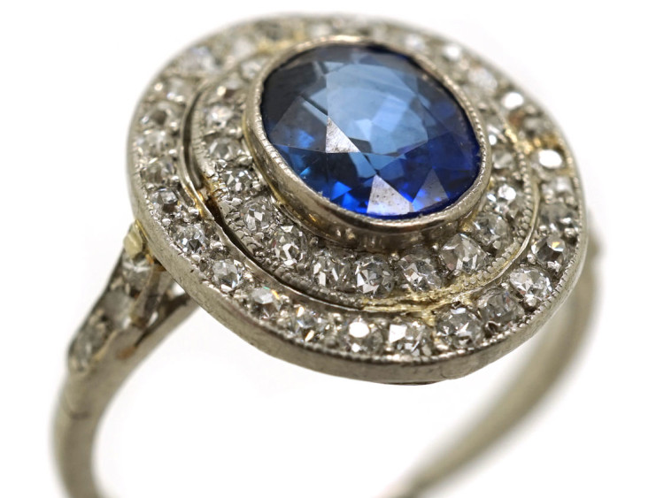Edwardian Platinum, Sapphire & Diamond Oval Ring