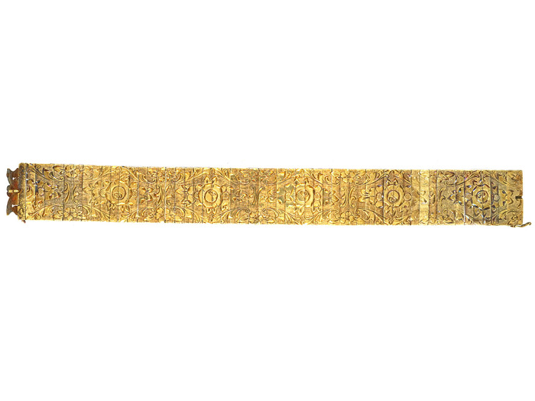 Art Deco 14ct Gold Articulated Engraved Flower Motif Bracelet