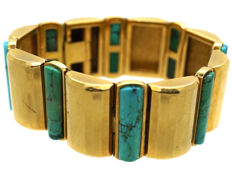 Art Deco 18ct Gold & Turquoise Bracelet